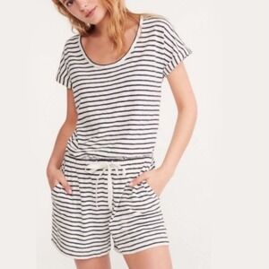 Lou & Grey for LOFT Striped Romper Blue White Cotton Short Sleeve Medium 504071